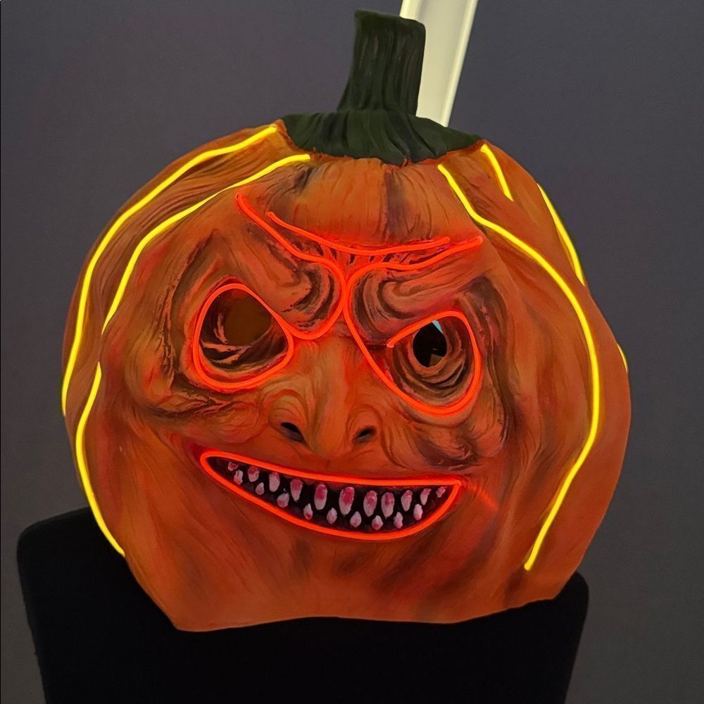 Scary Pumpkin Mask Double Sided LED Halloween Costume 3 Light Modes NEW